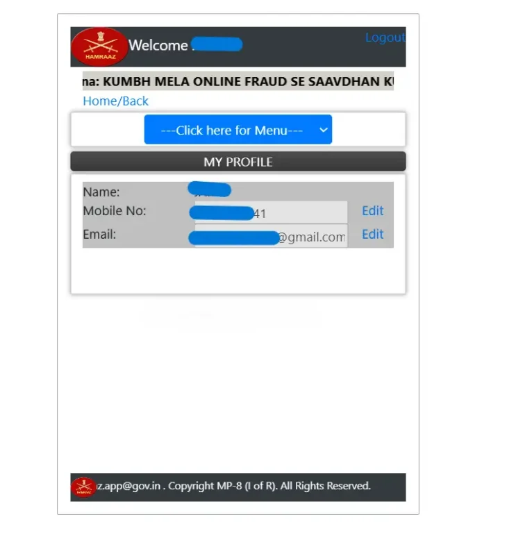 Hamraaz My Profile Section